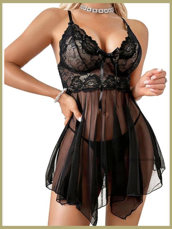 Other - Sexy Lace Babydoll Chemise Nightgown with Thong Set